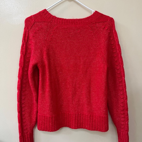 LOFT Red Cable Knit Sweater, Size S - Picture 3 of 13